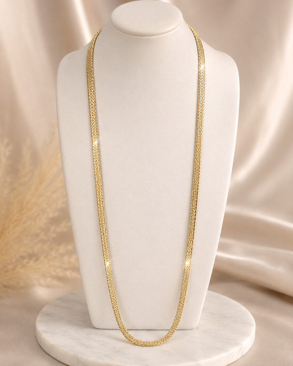 Vintage Gold Tone Diamond Cut Chain Necklace Long 30 Inch Wide 1980s Statement